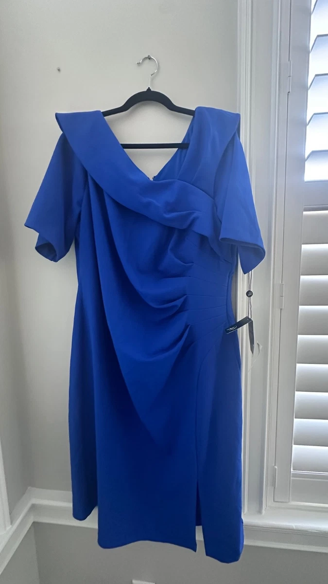 Vestido Adrianna Papell Mujer Crepé Plisado Funda Cóctel Fiesta Azul TALLA 18W