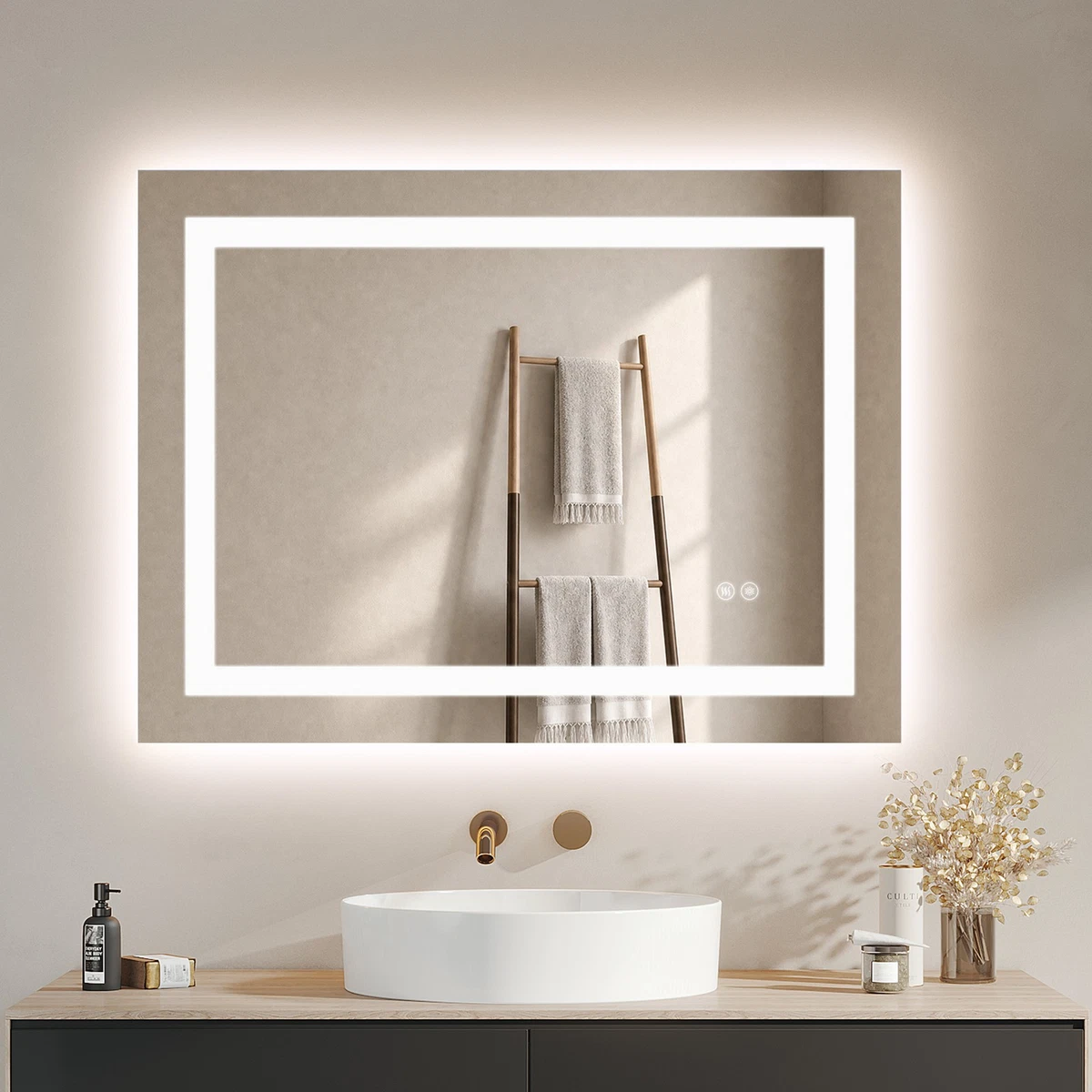 IMPTS LED Badezimmerspiegel mit Beleuchtung Beschlagfrei Badspiegel Kaltweiß