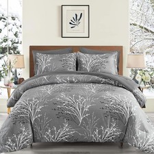 Gray Comforter Set Queen Size Branch Botanical Bed in a Bag 7 Piece Grey Floral