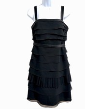 White by Vera Wang Tiered Ruffle Cocktail Dress Womens 8 Black Elegant Black Tie