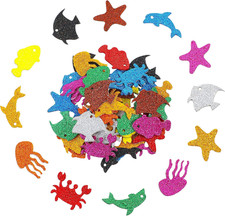 200 Pieces Glitter Sea Animal Foam Stickers Colorful Ocean Fish Self Adhesive Cr