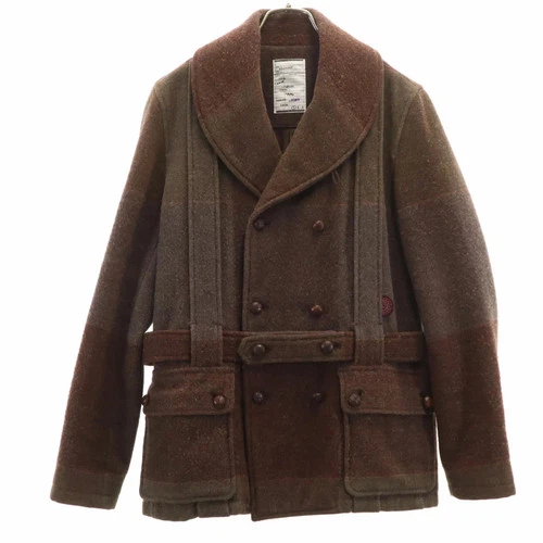 Shareef Mens WOOL Double Breasted Jacket Coat Brown Outerwear Made In Japan 1 S image 7