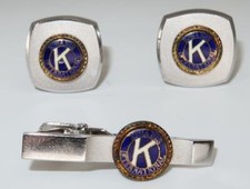 Vintage Kiwanis International 3 Pc. Silver Tone Cuff Links & Tie Clip Set