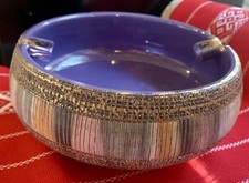 Rare Vintage Italy Bitossi mid Century Ashtray Etched Gold Purple Glazed Pottery