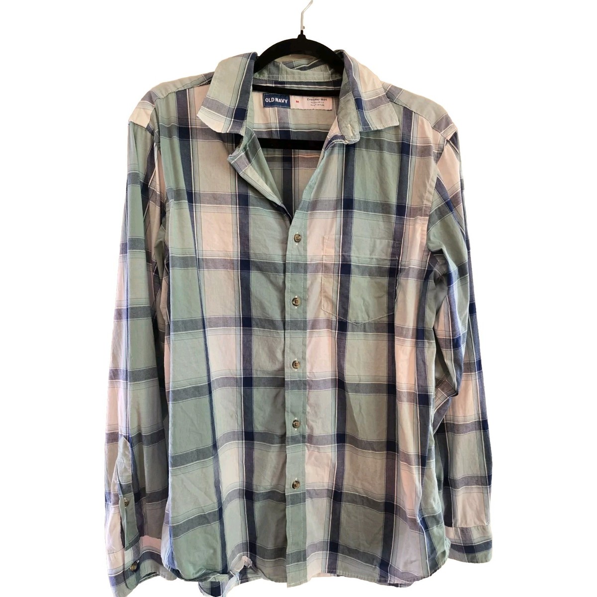 Old Navy Mens M Blue/Green Plaid Long Sleeve Button Up Shirt