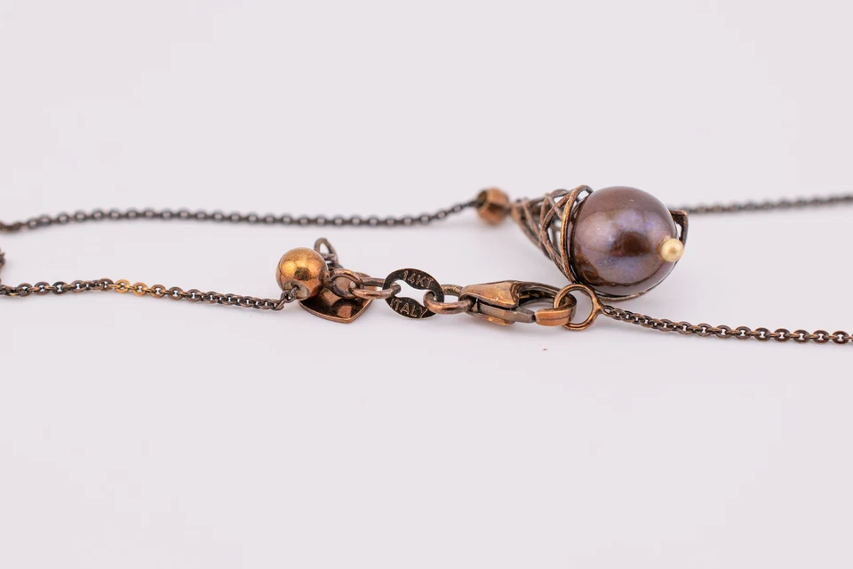 Collar vintage de perlas marrones de oro amarillo de 14 quilates Foto 3 de 4