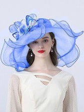 RoyalBlue Kentucky Derby Fascinator Hat For Women Laides Wide Brim Flower Hats