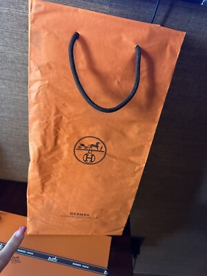 Hermes Gift box 15x7” Ribbon Tall Bag Giftwrap 4 Clothing 4pc Lot