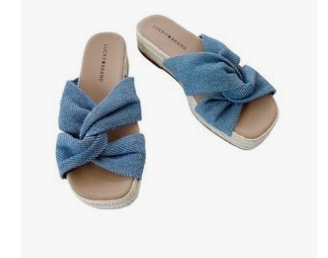 LUCKY BRAND GRENLY BLUE FABRIC TWIST ESPADRILLE SLIDES WOMENS SIZE 9