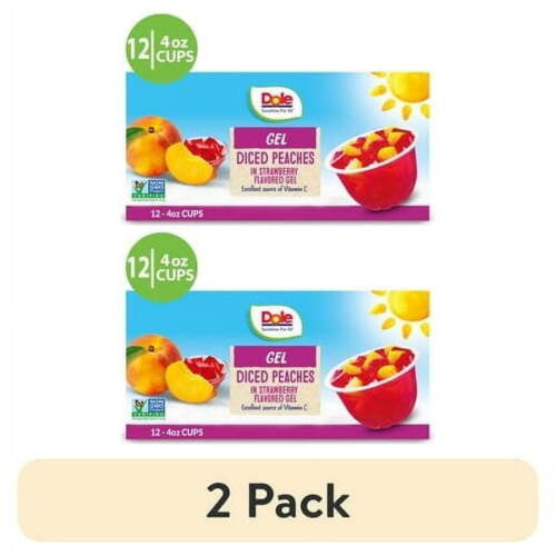 (2 pack) Dole Fruit Bowls Diced Peaches in Strawberry Gel, 4.3 oz Cups (12 Pack)