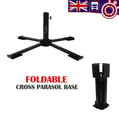 Foldable Metal Stand Holder Cross Frame Heavy Duty Parasol Base Umbrella Garden