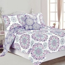 Ensemble de couette en coton violet blanc 4 pièces housse double pleine literie queen