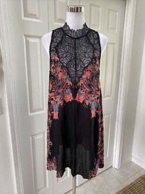 black boho tunic dress Free People NEW $88 Sz S Multi Lace Inset 272Q M Short dress in an attribute:trend:50s New Bridesmaid Color: Dusty Color:DAHLIA