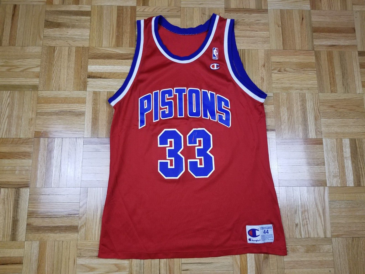 VINTAGE DETROIT PISTONS #33 HILL CHAMPION NBA JERSEY SZ 44