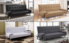 DIVANO LETTO SOFA' 3 POSTI TESSUTO ECOPELLE NERO - BIANCO- GRIGIO -BEIGE  DOPPIO