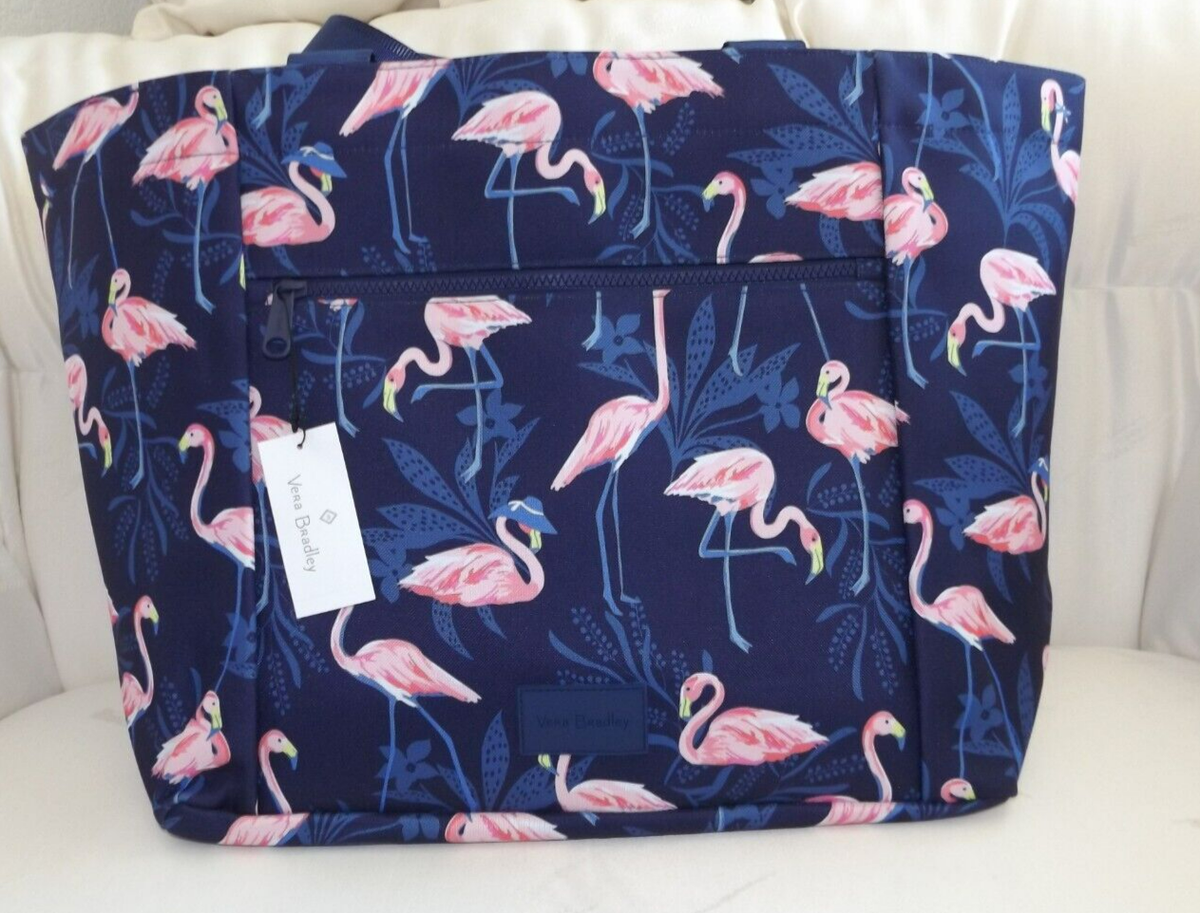 VERA BRADLEY ReActive Drawstring Family Tote Beach Bag Pink Flamingo Party  Navy