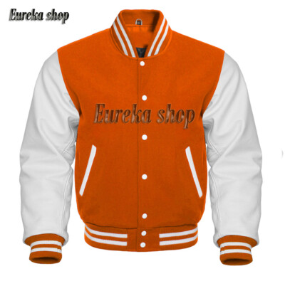 Varsity Letterman Bomber Baseball College Jacket Wool & Real Leather Sleeves 