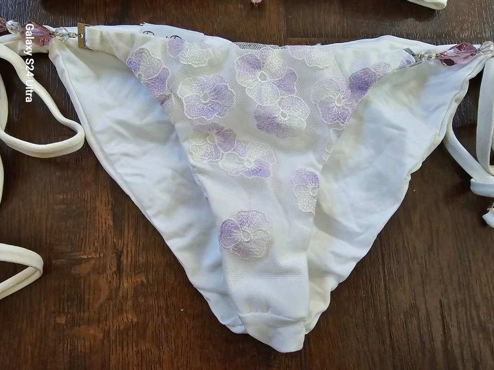 NWT BEACH BUNNY SWIMWEAR Best Of My Love Bandeau Top XS Bottom L White Lavender - Image 3 of 4