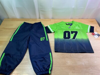 New Boy s 2 Piece Retro Football Outfit Jersey Blue & Green Ombre & Pants Sz 4T*