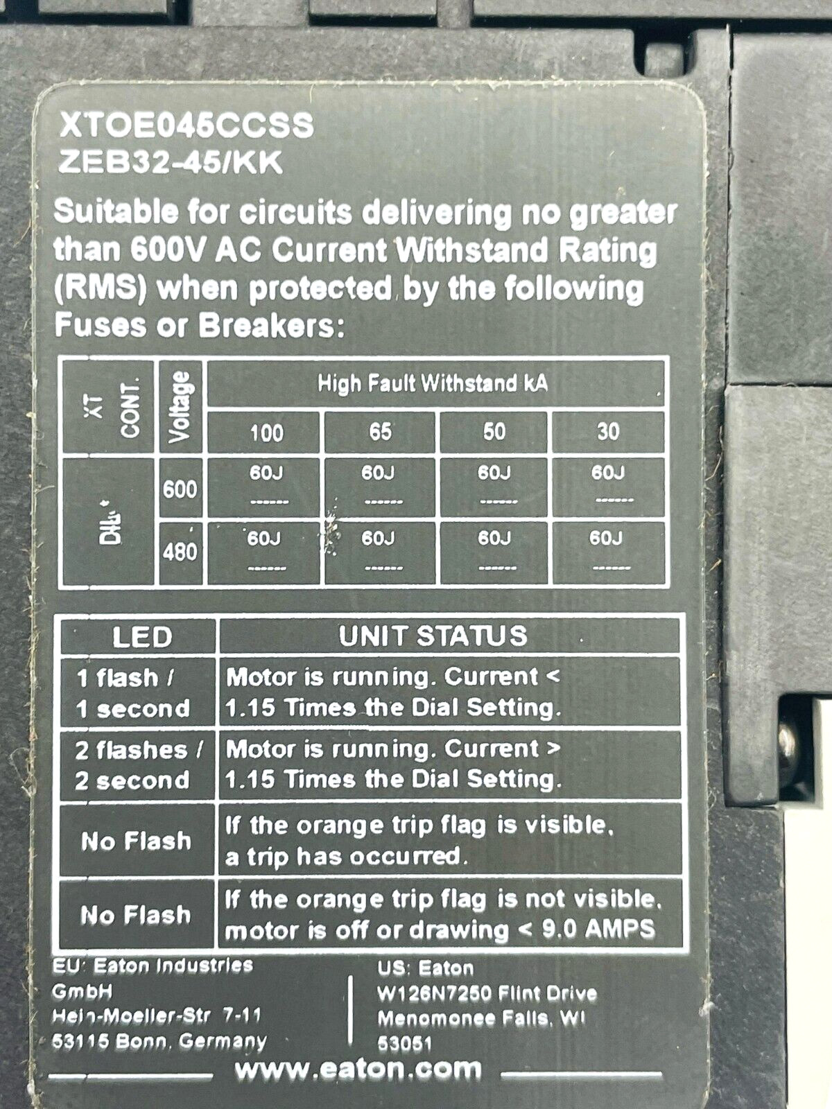 EATON ZEB32-45/KK Overload Relay XTOE045CCSS 136497