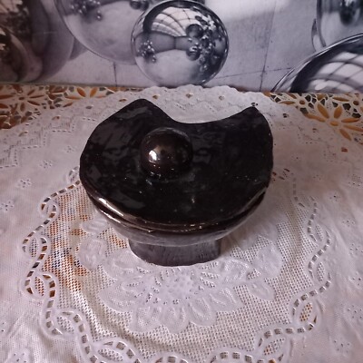 Einzigartige handgefertigte Zuckerdose mit Deckel/Ornament dunkler Bro/glasierter Keramikartikel