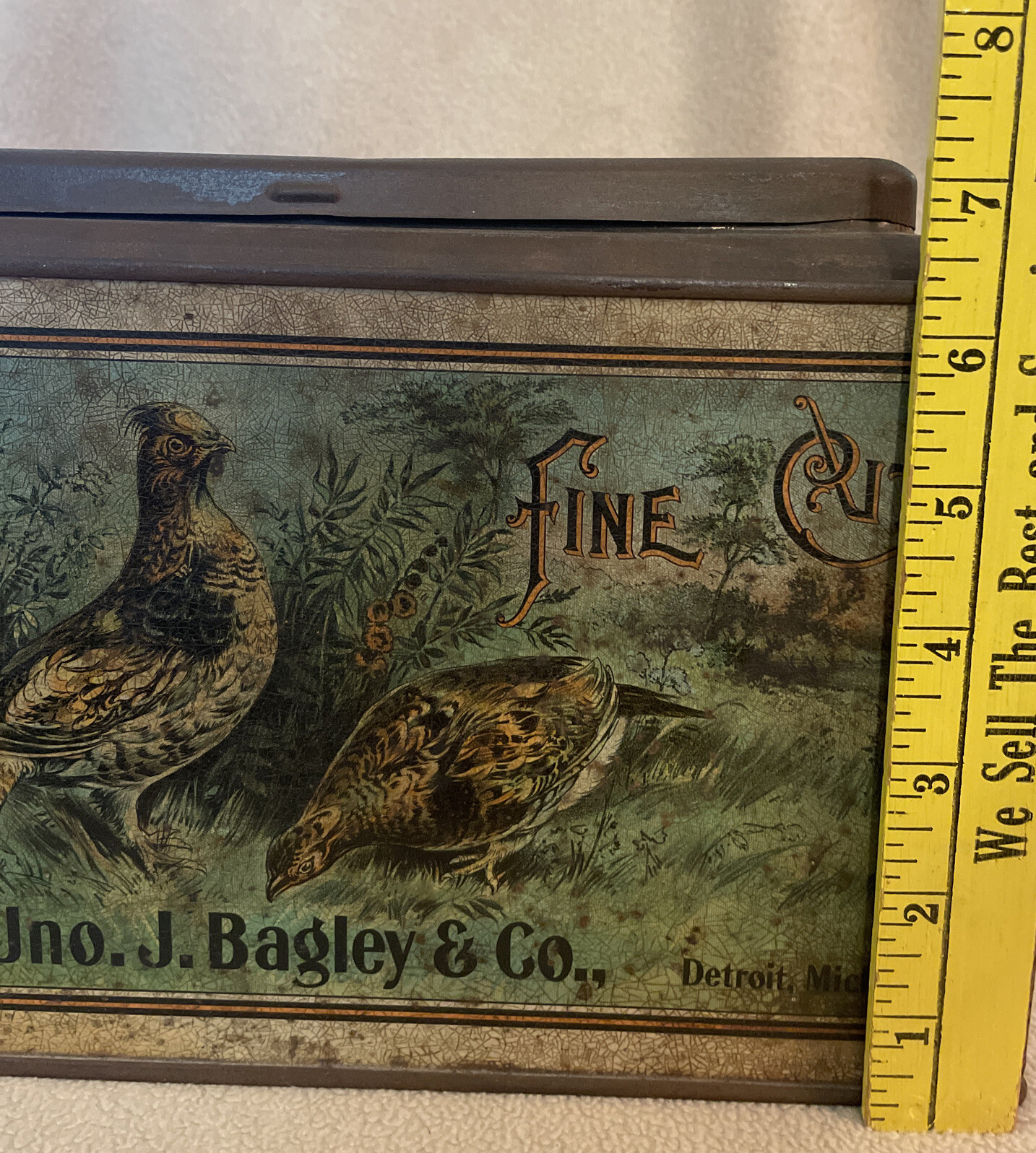 Antique Large Game Fine Cut Tobacco Tin Jno. J. Bagley Mercantile Store