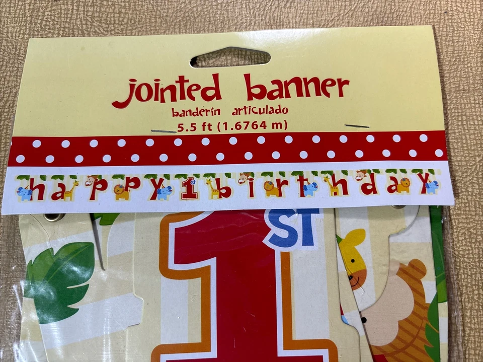 3 Packages Happy 1st Birthday Jointed Jungle Themed Banner. 5 1/2 Foot Long. C-2 - Image 3 of 4