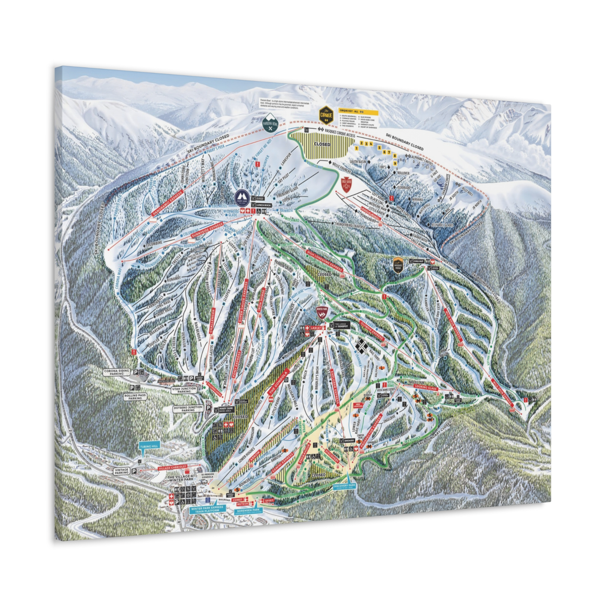 Winter Park CO Trail Map Canvas Poster Colorado Ski Resort 40x30