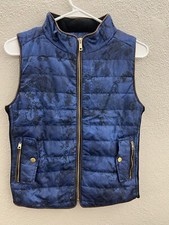 Juniors Chocolate Vest Size Medium Blue Floral Sleeveless Zip Up