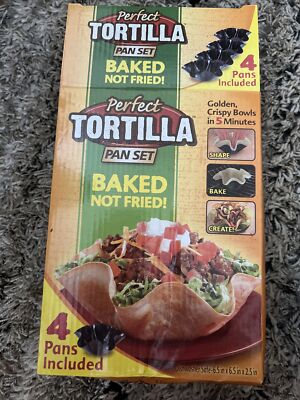 Perfect Tortilla Pan Set 4 Non Stick Pans Baked Not Fried Taco Salad Bowl Shells