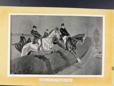 Original Old Vintage Print Jumping Into Turnpike Road Sketches Fox Hunting C1924