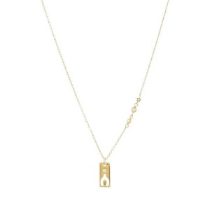 Authentic Yellow Gold Plated Sterling Cz Wishbone Cut Out Bar Pendant