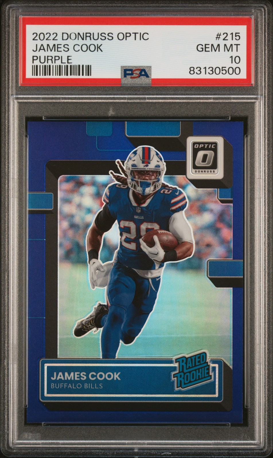 2022 PANINI DONRUSS OPTIC PURPLE #215 JAMES COOK 31/50 PSA 10