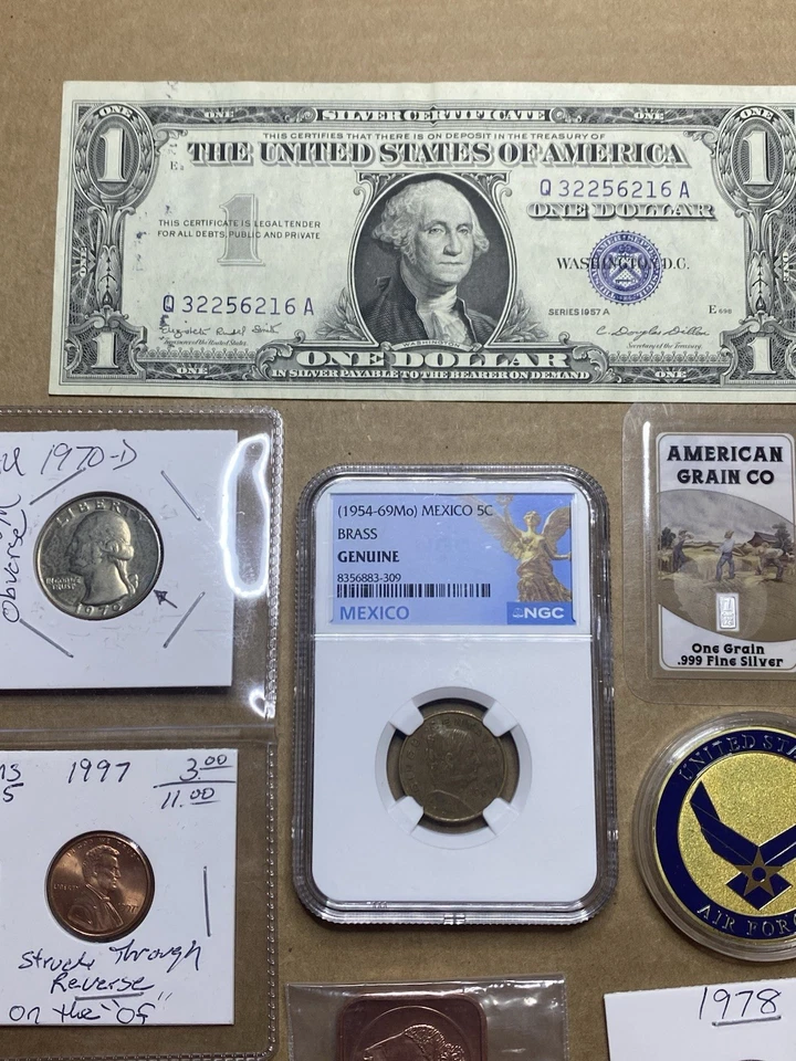 Huge Lot Of Coins, Paper & Copper NGC1954-69MO Mexico 5C Brass One Grain Silver - Image 2 of 4
