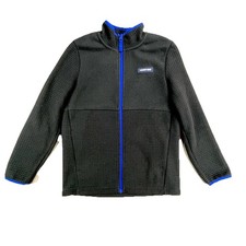 Land's End Boys Grid Fleece Full-Zip Jacket LARGE 10-12 Deep Pockets Black/Blue