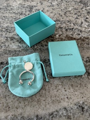 Tiffany & Co. Round Tag Screwball Key Ring Letter W Sterling Silver 925