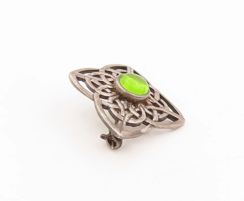 Broche vintage de plata de ley 925 cabujón peridoto nudo celta prendedor BP12025 Foto 3 de 4