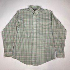Brooks Brothers Mens L Non-Iron Supima Cotton Plaid Button Down Shirt Green Pink