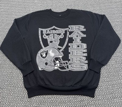 VTG 90s MENS XL NFL Raiders Helmet Shield Spellout Logo Pullover Sweatshirt USA