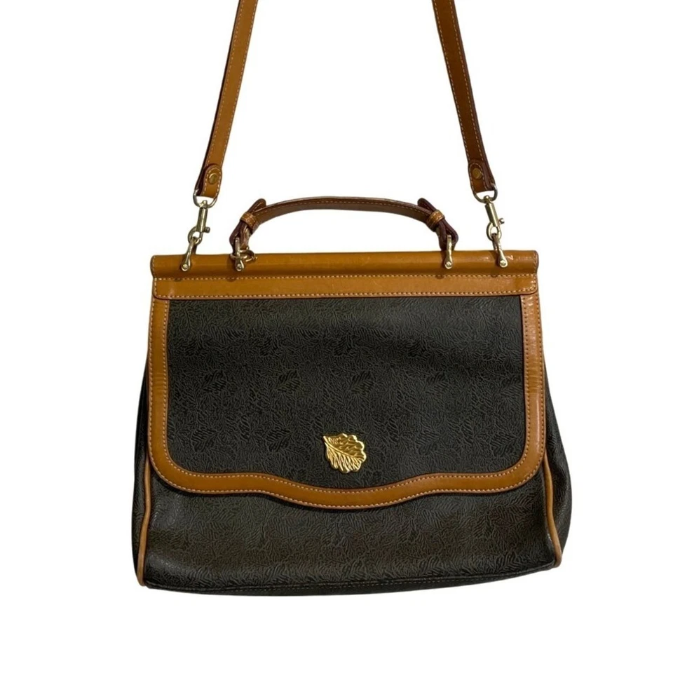 Bolso de Mano de Hombro NINA RICCI Patrón de Hojas 2 Vías PVC Cuero Verde Cartera Foto 2 de 4