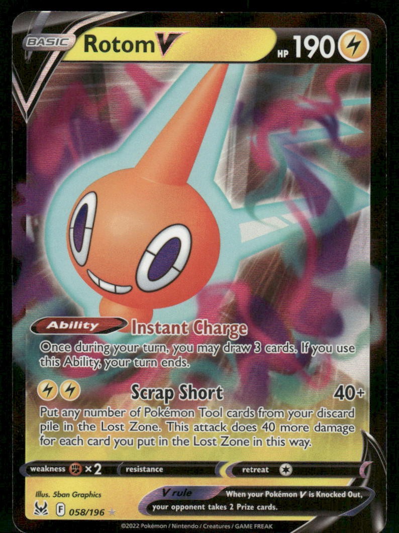 Rotom V 058/196 Ultra Rare holo Near Mint Pokemon SWSH11: Lost Origin