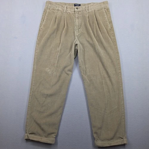 VTG Dockers Corduroy Pants Mens 38x30 Tan Khaki Pleated Cuffed Relaxed Fit  - product listing photo
