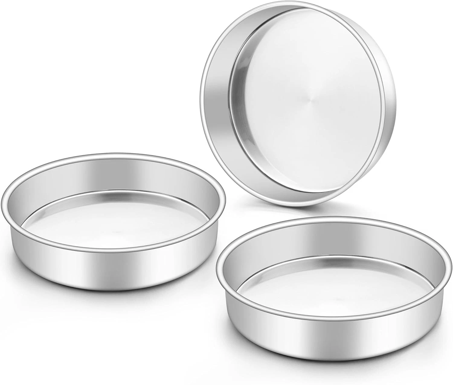 8 Inch Round Cake Pan Stainless Steel Baking Pan Set of 3 for Birthday Cake