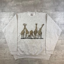 Vintage 1993 Oneita Giraffe Graphic Sweatshirt Heather Gray XL Made in USA