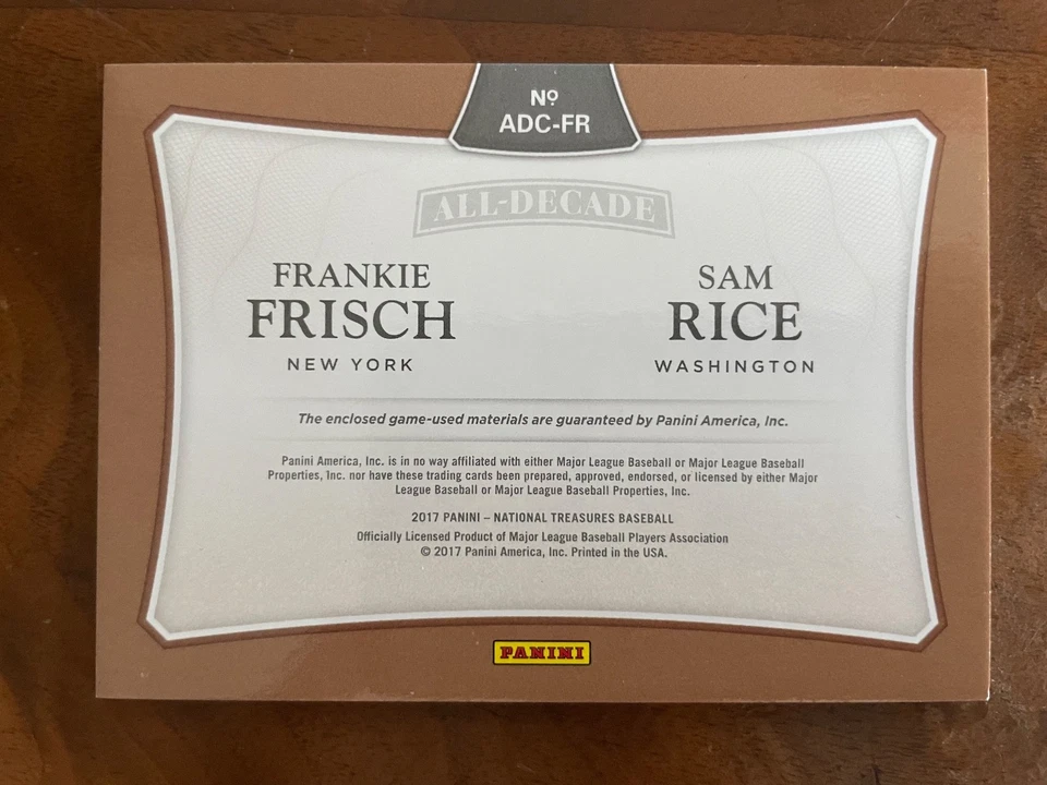 Frankie Fresh/Sam Rice Dual G.U. Reliquia tributo a Bobby Thomson 2017 NT y 2002 Foto 4 de 4