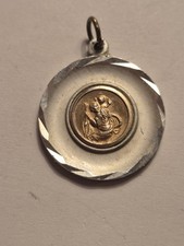 Vintage Rose Gold Tone And Silver Tone St Cristopher Religious Medal Pendant