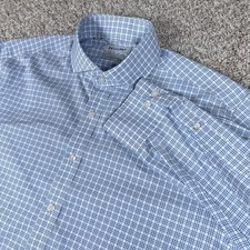 Twillory Dress Shirt Mens 17 34 35 Blue White Plaid Non Iron Tailored Fit Cotton