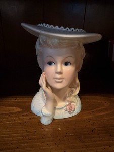 Japan Ceramic Hand Painted Floral Girl Head Vase Figurine 4070