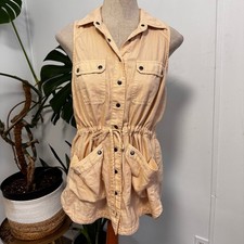 Free People Utility Shirt Dress Womens Small Peach Sleeveless Button Drawstring