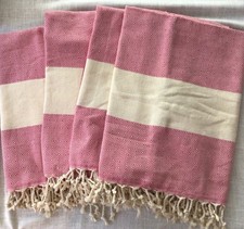 Turkish Cotton Beach or Bath Towel Set of 4 NWOT Diamond Pattern Mauve/Ivory